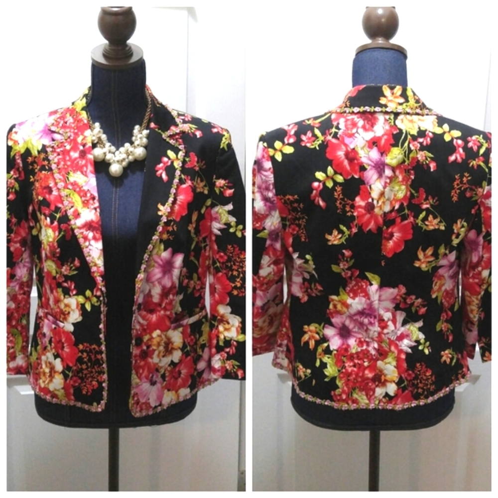 Grace Elements Multicolored Red Floral Blazer - image 1